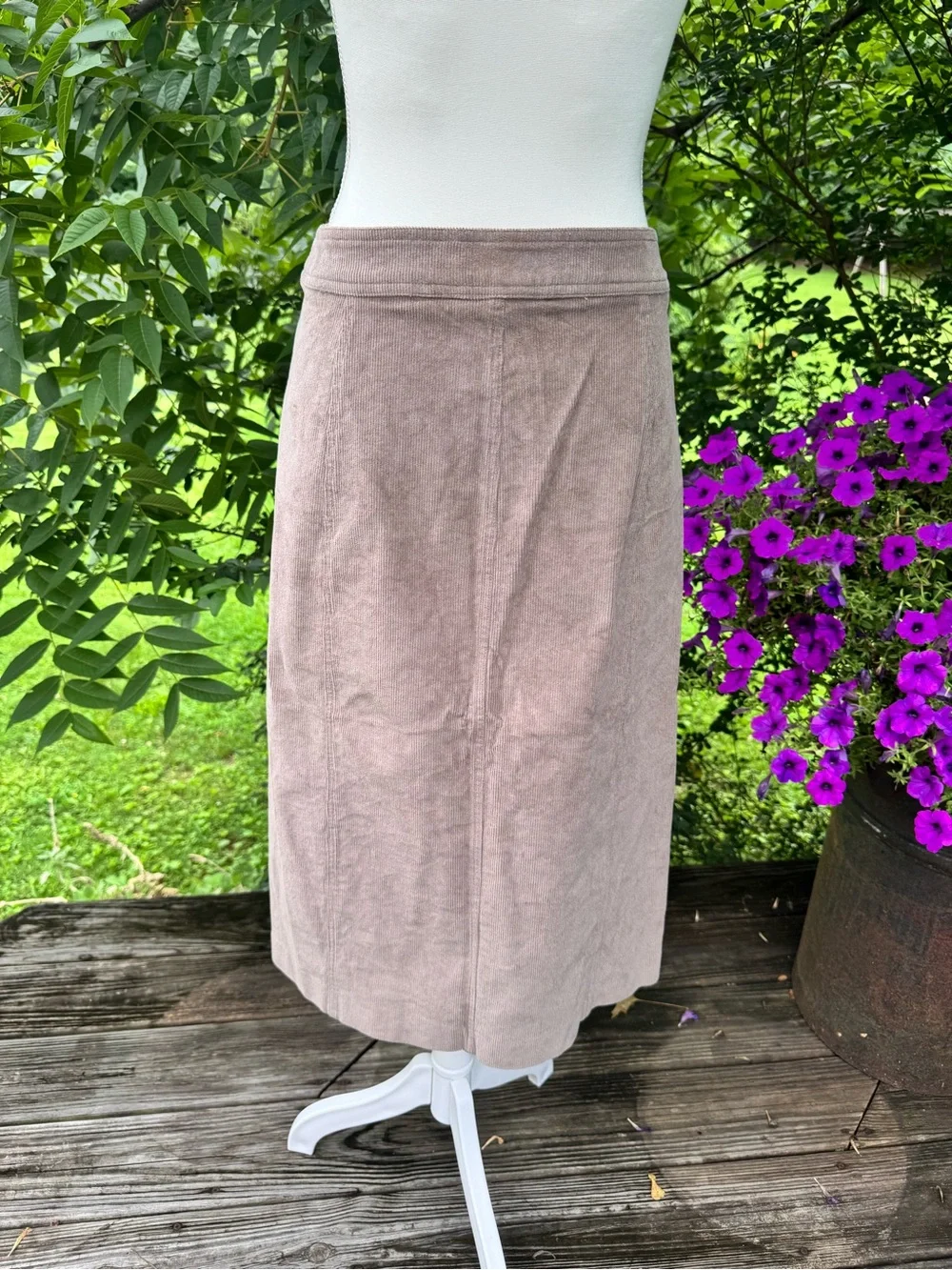 Banana Republic Corduroy Midi Skirt Sz 6 Taupe Button Front A-Line Cotton Blend